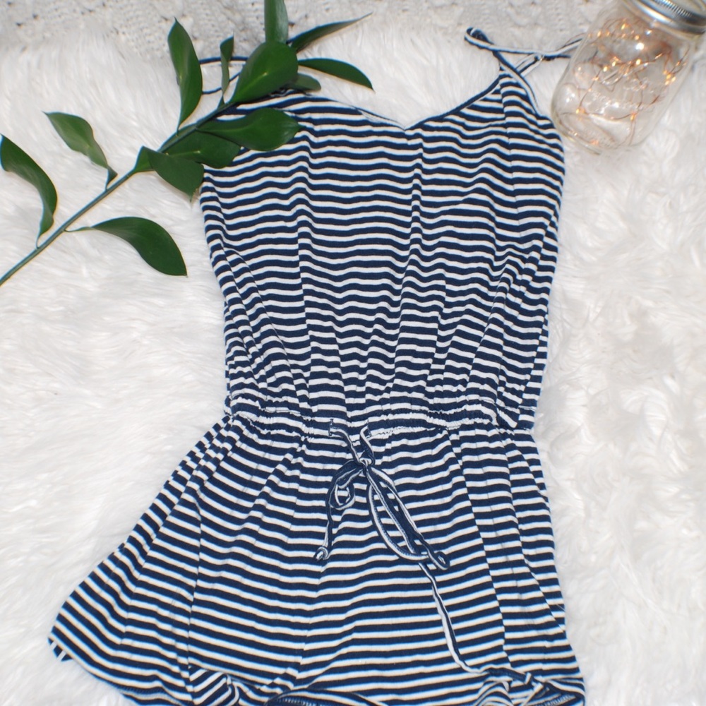 striped navy & white romper